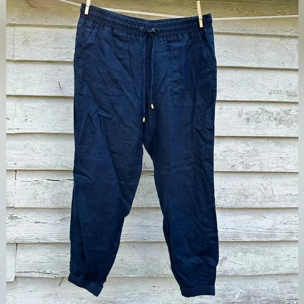 COMPANY‎ ELLEN TRACY linen blend navy pants in like new condition size L